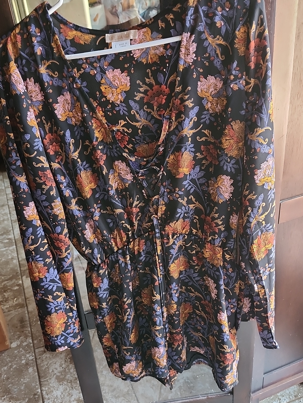 The Hanger Black Floral Jumpsuit with Gold, Purple & Pink Print